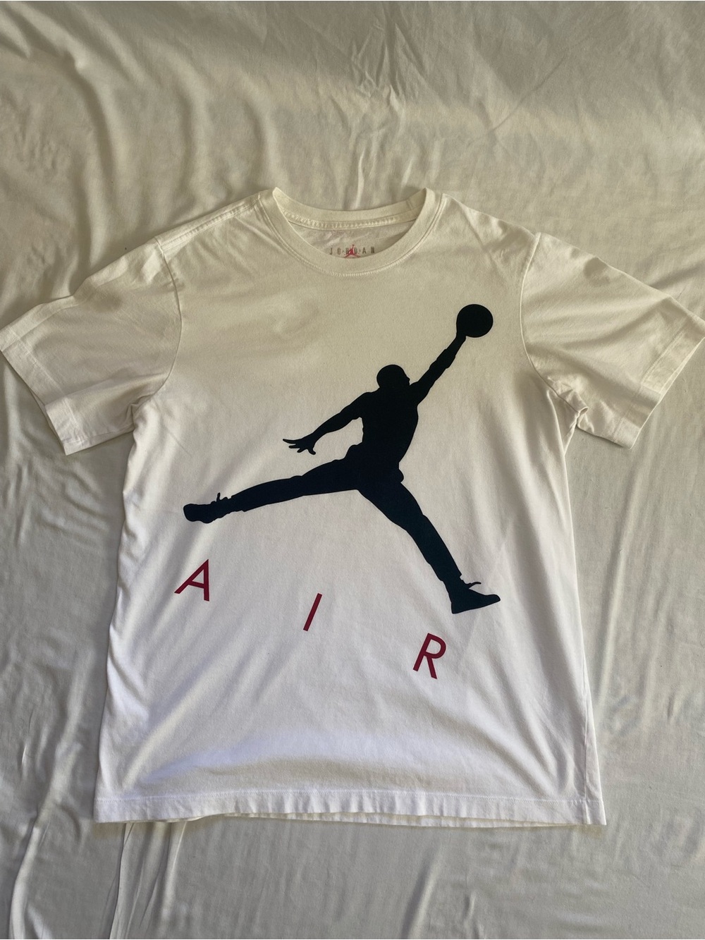 Jordan Men’s White T-Shirt with Black Jumpman and Red AIR Letters - Size M
